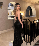 Silver Sequin Sheath Spaghetti Strap Long Prom Dress Formal Dress Party Dress HZ1023