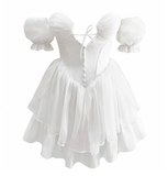 Classy White A Line Puff Layered Chiffon Short Homecoming Dress Vacation Dress HZ1023