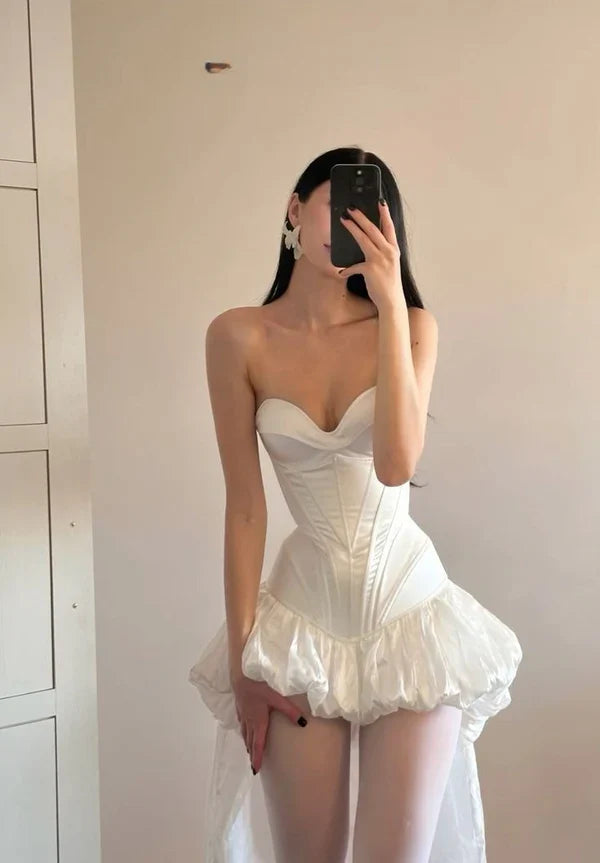 Cute A Line Sweetheart Neck White Satin Short Homecoming Dress Cocktail Dress HZ1023