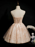 Strapless Champagne Beaded Tulle Short Prom Dress Homecoming Dress HZ1023