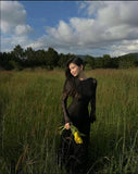 Black Lace Sexy A Line Long Sleeve Evening Dress Prom Dresses Formal Gown HZ1023