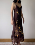 Vintage A Line Spaghetti Straps Beaded 3D Floral Chiffon Party Dress Outfits HZ1023