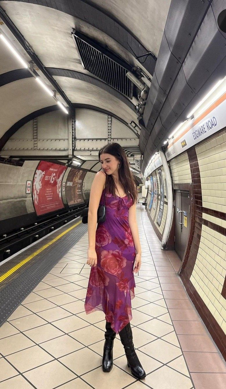 Pretty Purple A Line Straps Print Floral Chiffon Party Dress Date Dress Outfits HZ1023