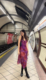 Pretty Purple A Line Straps Print Floral Chiffon Party Dress Date Dress Outfits HZ1023