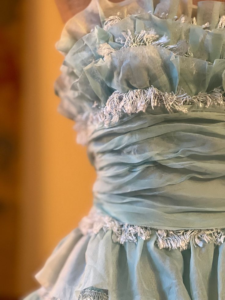 1940s Teal Vintage A Line Strapless Layered Organza Gown Homecoming Dress HZ1023