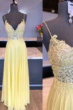 Yellow v neck tulle long prom dress HZ1023