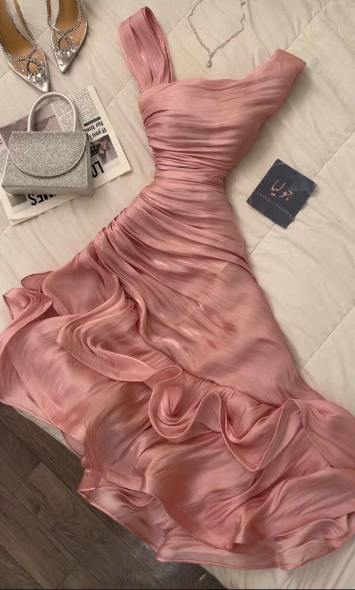 Pink A Line Straps Satin Birthday Dresses Evening Party Dress HZ1023