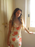 Gentle Sheath Straps Printed Floral Chiffon Tea Length Vacation Dress Outfits HZ1023