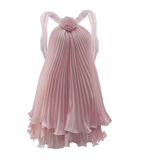 Cute A Line Halter Baby Blue Pleated Chiffon Short Homecoming Dress Birthday Dress HZ1023