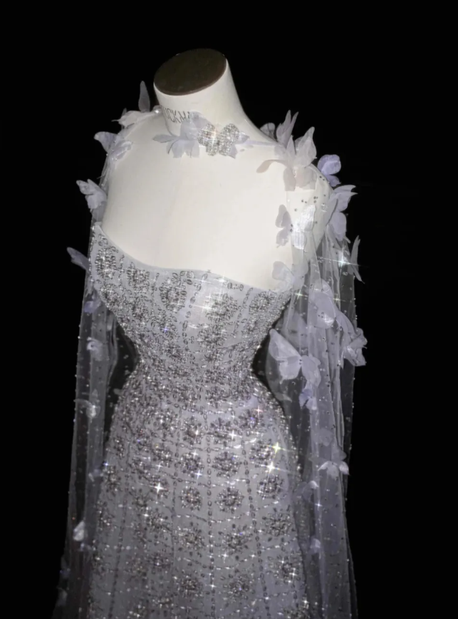 Purple Butterfly A Line Strapless Sequin Tulle Long Prom Dress Party Dress HZ1023