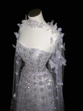 Purple Butterfly A Line Strapless Sequin Tulle Long Prom Dress Party Dress HZ1023