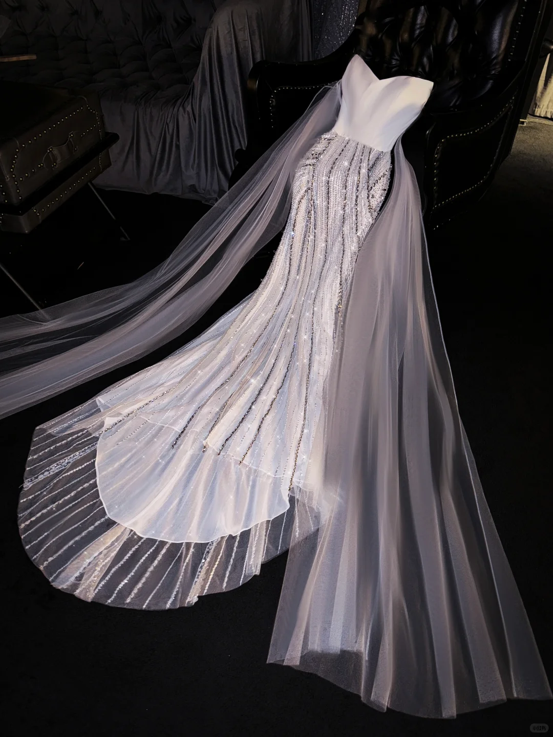 White Mermaid Sweetheart Neck Sequin Satin Tulle Party Dress Evening Dress HZ1023