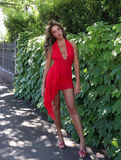 Sexy Sheath Halter Red Chiffon Short Homecoming Dress Outfits HZ1023