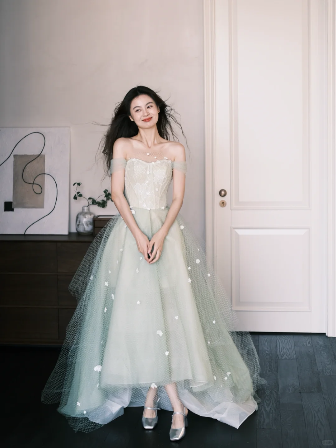 Classy A Line Sweetheart Neck Floral Green Tulle Prom Dress Party Dresses HZ1023