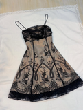 Vintage A Line Spaghetti Strap Embroidery Chiffon Satin Short Homecoming Dress HZ1023