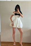 Cute Bow A Line Off the Shoulder White Satin Short Homecoming Dress Party Dress HZ1023