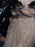Charming V-neck Floral Long Prom Dress, Evening Dress HZ1023