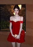 Charming Burgundy A Line Off the Shoulder Satin Short Homecoming Dress Cocktail Dress HZ1023