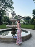 Romantic A Line Spaghetti Strap Print Floral Chiffon Prom Dress Outfits HZ1023