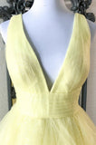 Yellow tulle sequins long A line prom dress evening dress HZ1023