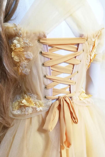 Yellow sweetheart tulle lace long prom dress yellow formal dress HZ1023