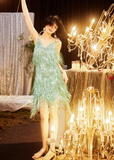 Shiny Bright Green Sequin A Line Spaghetti Strap Short Homecoming Dress Cocktail Dress HZ1023