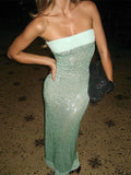 Shiny Romantic Blue Sheath Strapless Sequin Prom Dress Party Dress Evening Dress HZ1023