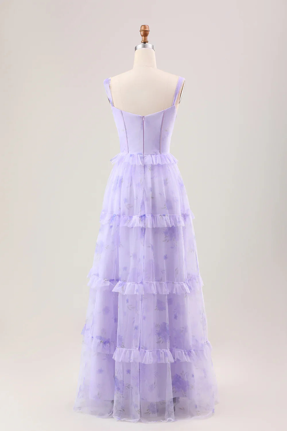 Gentle A Line Strap Print Floral Purple Tulle Prom Dress Graduation Prom Dress HZ1023