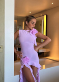 Pink Sheath 3D Flower Ruffles Chiffon Short Homecoming Dress Outfits HZ1023