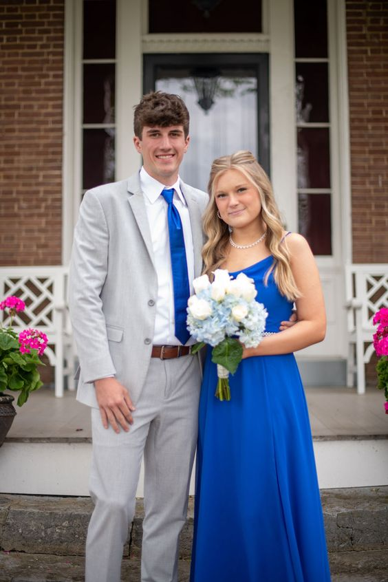 Blue Chiffon Slit Prom Dress Long Evening Dress HZ1023