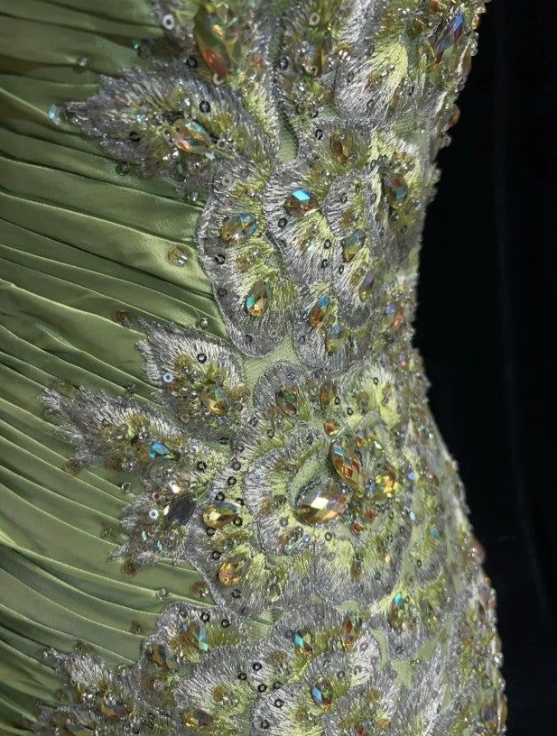 Vintage Mermaid Sweetheart Neck Appliques Green Satin Long Party Dress Evening Dress HZ1023