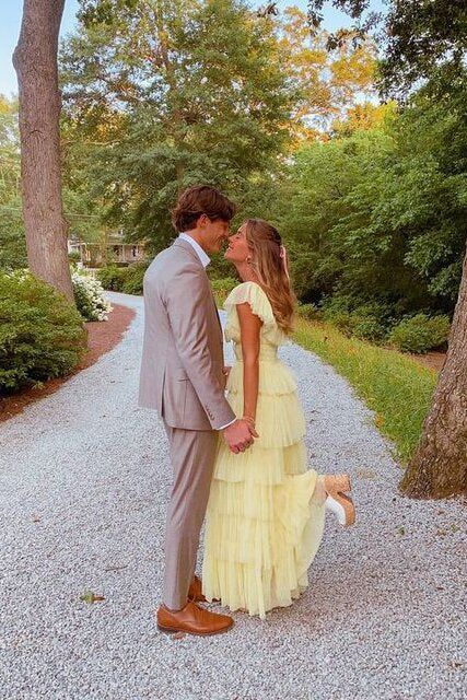A-Line Square Yellow Tiered Long Prom Dress Princess Tulle Formal Evening Dress HZ1023
