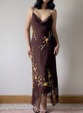 Vintage A Line Spaghetti Straps Beaded 3D Floral Chiffon Party Dress Outfits HZ1023