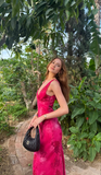 Charming Deep V Neck Satin Print Floral Long Evening Gown Prom Dress HZ1023