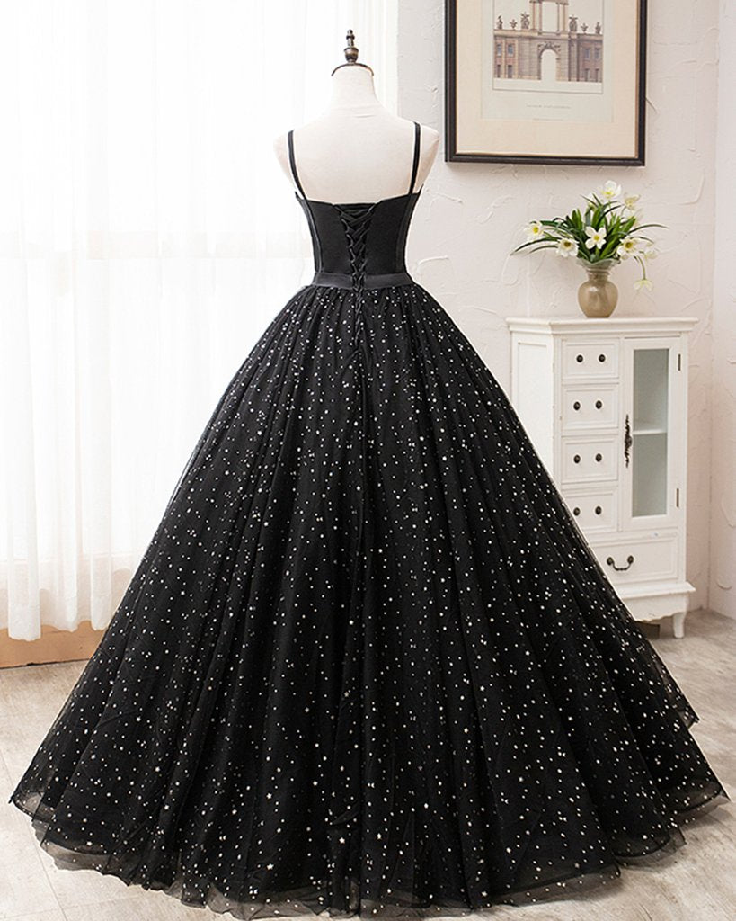 Black Tulle Satin Sweetheart Neck Long Prom Dress, Evening Dress HZ1023