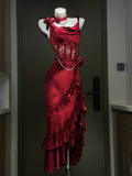 Sexy Burgundy Sheath Straps Layered Satin Prom Dress Party Dress with Slit HZ1023