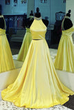 Yellow satin long prom dress two pieces evening dress HZ1023