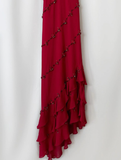 Vintage Burgundy Floral Beaded Ruffles Chiffon Prom Dress Evening Party Gowns HZ1023