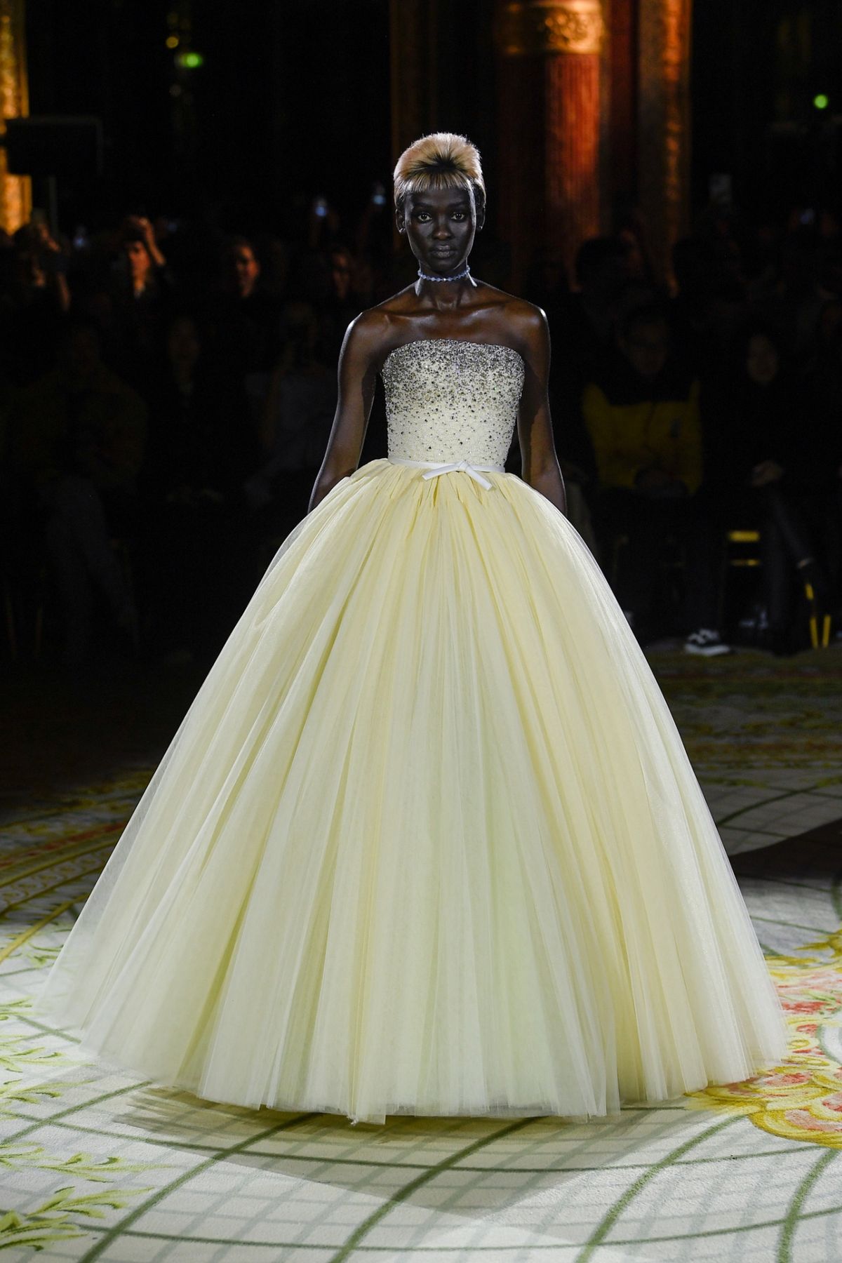 Yellow Ball Gown Strapless Rhinestone Tulle Prom Dress 16th Birthday Party Dress HZ1023