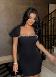 Sexy Black Sheath Rhinestone Satin Short Homecoming Dress Cocktail Birthday Dress HZ1023