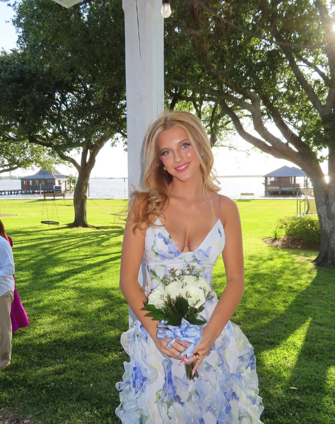 Classic Blue Floral Prom Dresses Long Evening Gown HZ1023