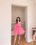 Barbie Pink A Line Strapless Tulle Short Outfit Party Dress Homecoming Dress Birthday Dress HZ1023