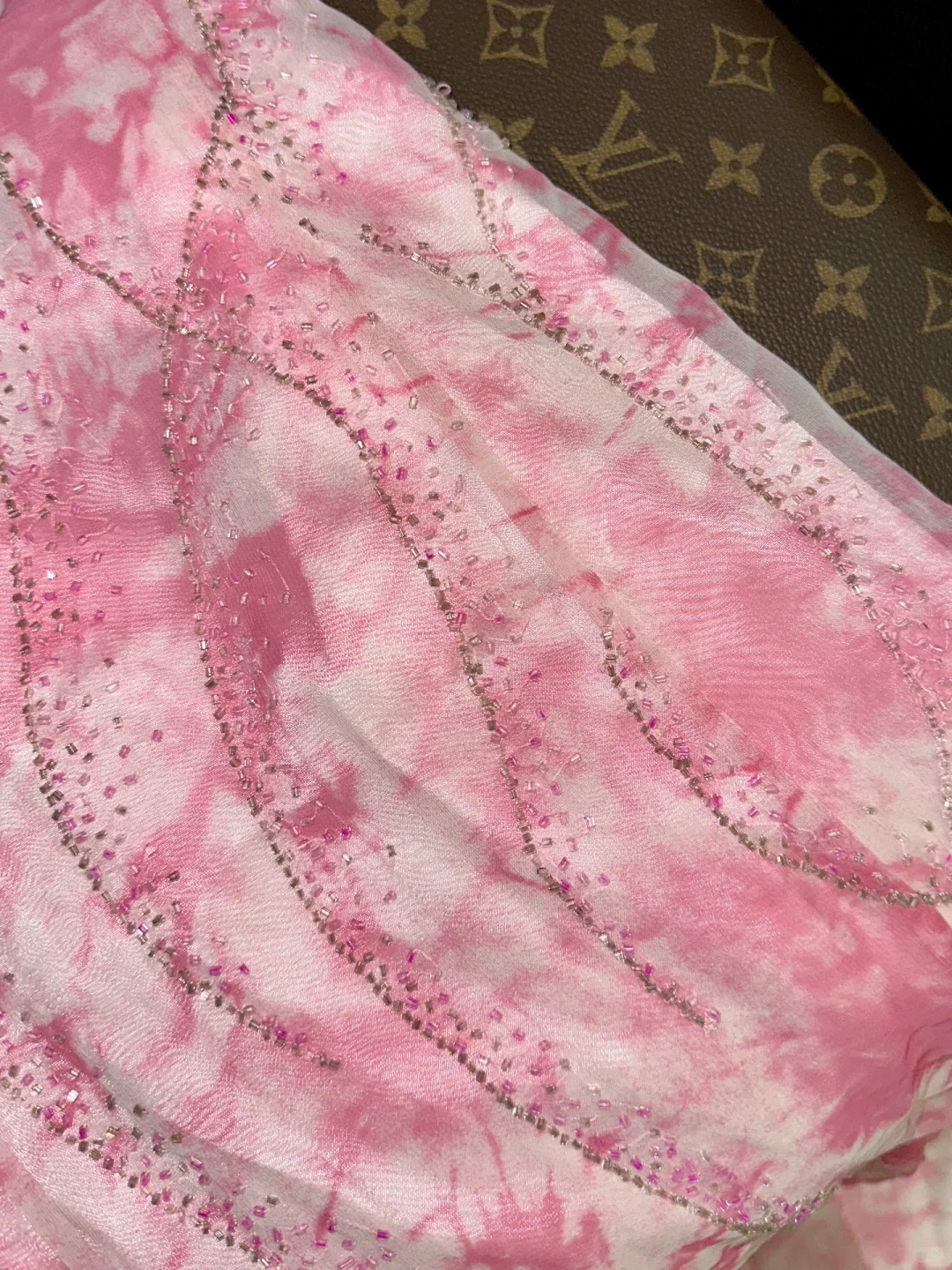 Elegant Mermaid Spaghetti Strap Pink Print Floral Beaded Chiffon Long Prom Dress Evening Dress HZ1023