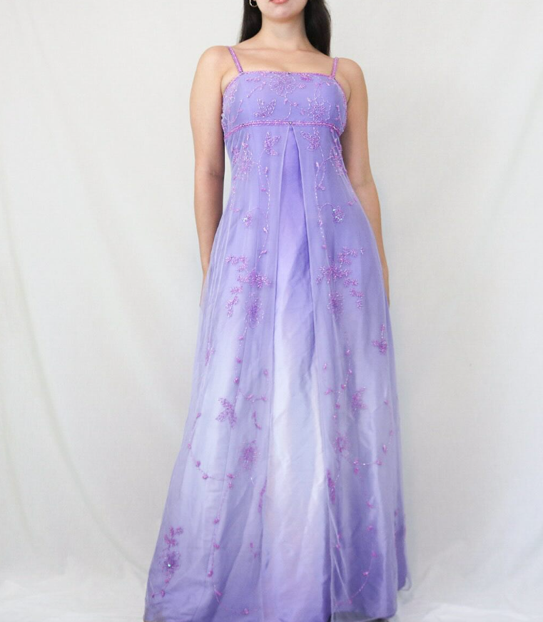 Vintage A Line Spaghetti Strap Beaded Blue Ombre Satin Tulle Party Dress Evening Dress HZ1023
