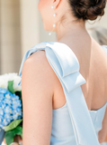 Baby Blue Mermaid Straps Tiered Satin Prom Dress Bridesmaid Dress HZ1023
