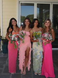 Retro Blue Print Floral Strapless Satin Long Outfit Party Dress 18 Birthday Dress HZ1023