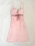 Simple Pink A Line Spaghetti Strap Lace Satin Short Homecoming Dress Birthday Dress Outfits HZ1023