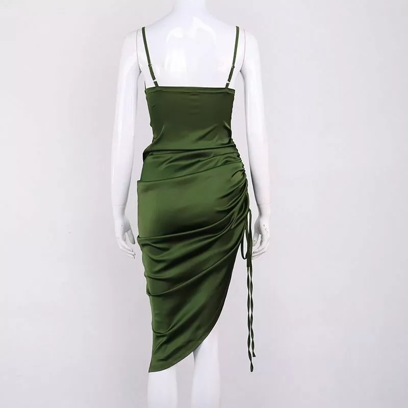 New Satin Green Prom Dress Spaghetti Strap Party Evening Dress HZ1023