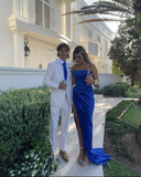 Royal Blue Strapless Slit Prom Dress Long Evening Dress Party Dress HZ1023