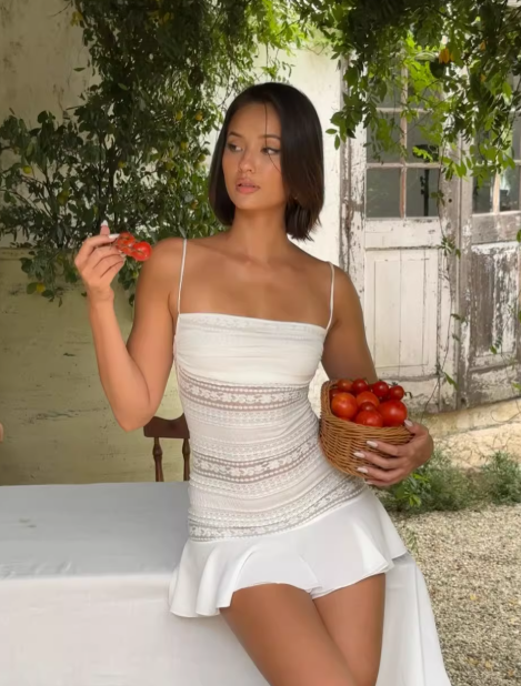 Cute A Line Spaghetti Strap White Lace Chiffon Short Homecoming Dress Birthday Dress HZ1023